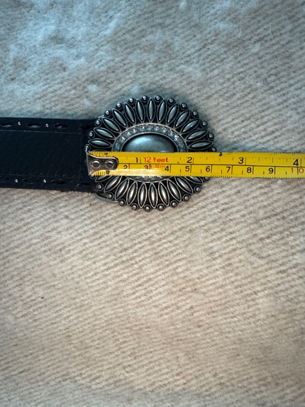 FOSSIL Black Leather Antique Gold Tone Embellished Buckle L Large $75 EUC KL - Picture 8 of 13